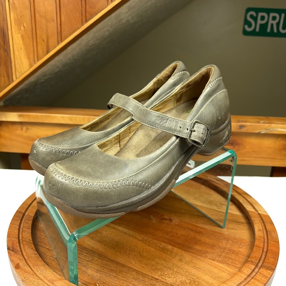 Vtg Dansko Womens 39 Mary Jane Leather Clogs Olive Green Buckle Strap 5401797800
